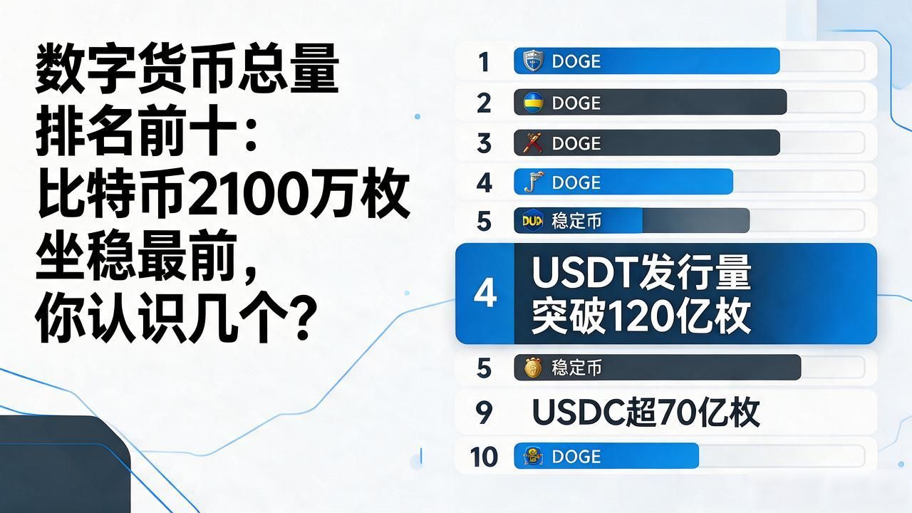 数字货币总量排名前十：比特币2100万枚坐稳最前，你认识几个？