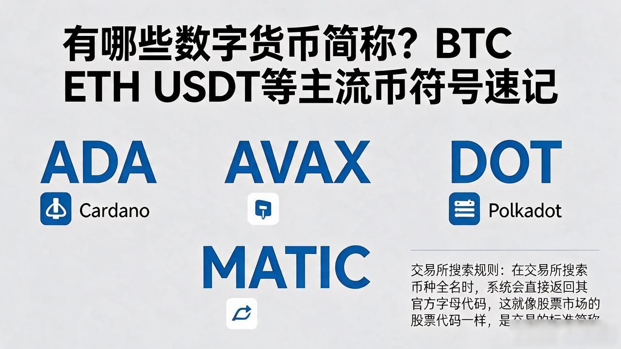 有哪些数字货币简称？BTC ETH USDT等主流币符号速记